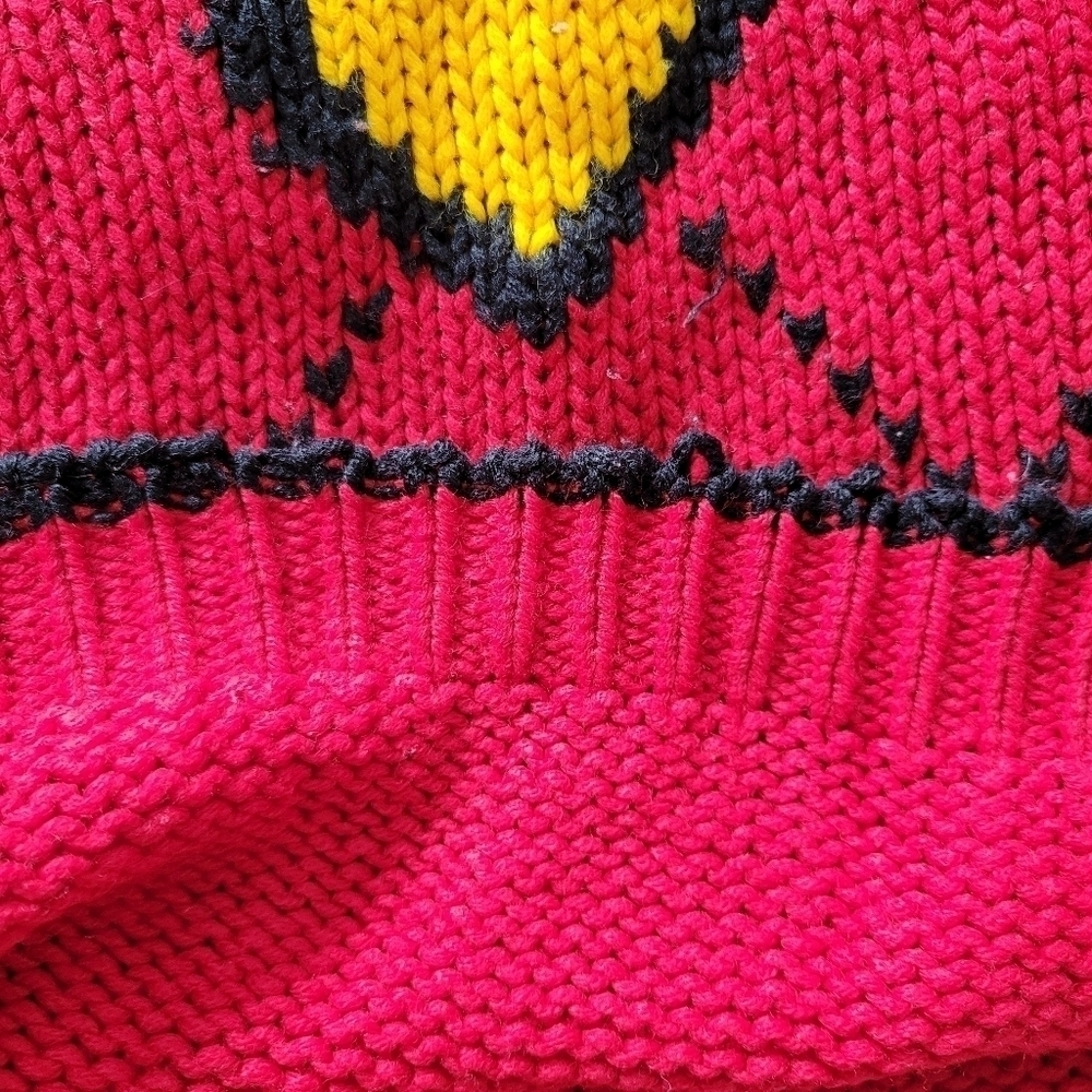 Vintage 80s Red Knit Mockneck Colourful Argyle Sweater Teachercore - Picture 8 of 8